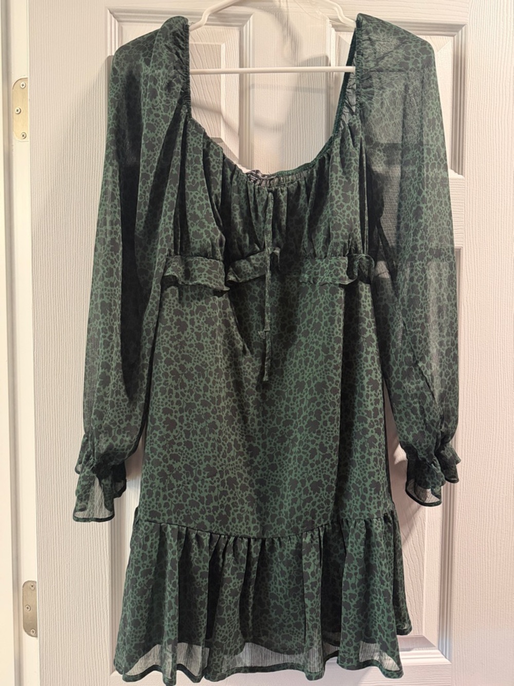 Trixxi Dark Green Long Sleeve Floral Ruffle Dress